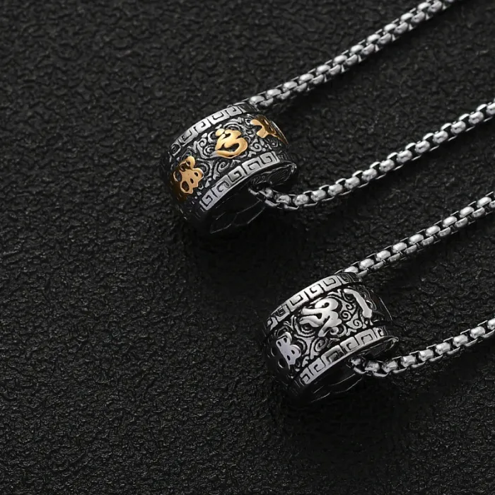 Wholesale Vintage Six-Word Cloud Cylinder Pendant Necklace | Stainless Steel Men’s Jewelry Factory Price