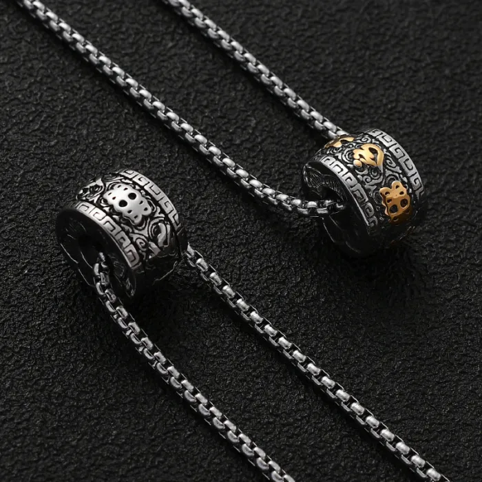 Wholesale Vintage Six-Word Cloud Cylinder Pendant Necklace | Stainless Steel Men’s Jewelry Factory Price